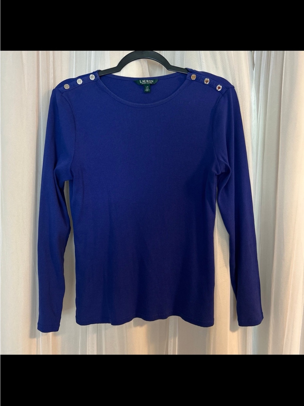 Ralph Lauren Royal Blue Long Sleeve Button-Shoulder Tee